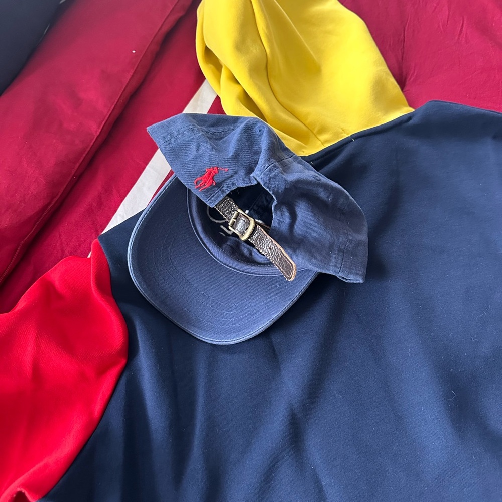 🔥🔥 Rare Polo by Ralph Lauren Yellow and Black Hoodie/Jogger Pants matching hat - Picture 11 of 11